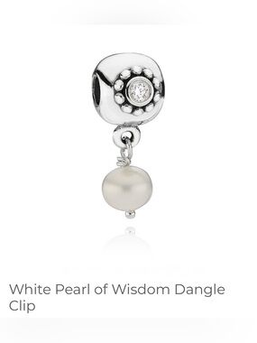 Pandora White Pearl of Wisdom Dangle Clip Zirconia
